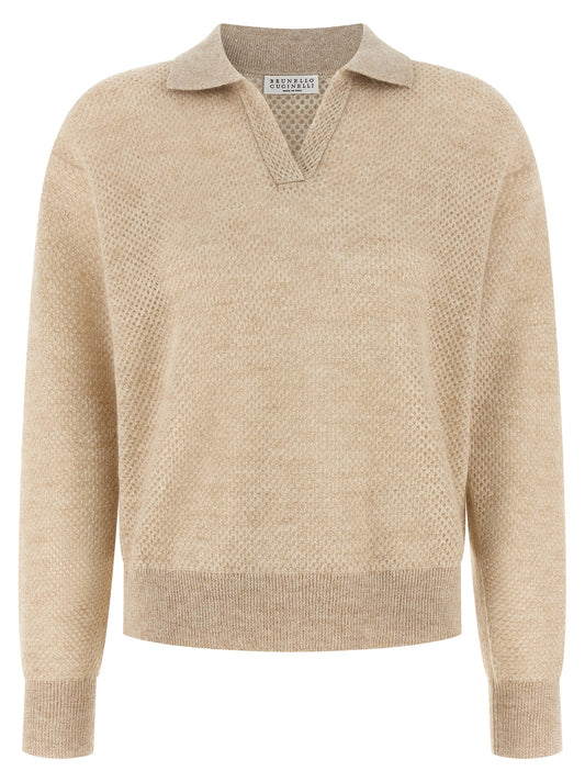 Brunello Cucinelli Gold Wool Polo Shirt