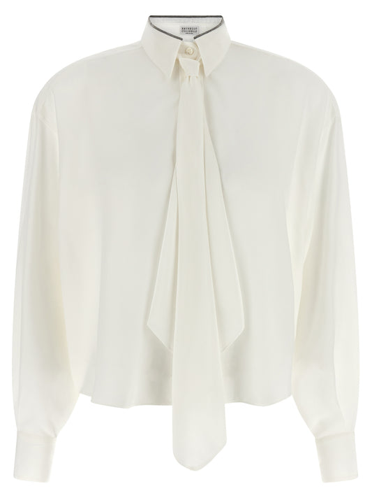Brunello Cucinelli White Silk Blouse