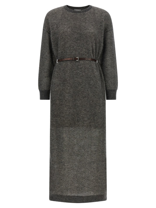 Brunello Cucinelli Gray Wool Midi Dress