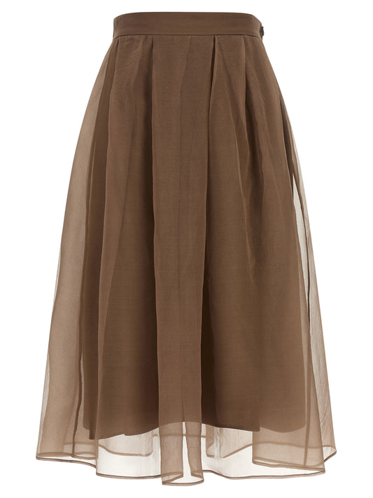 Brunello Cucinelli Brown Silk Midi Skirt