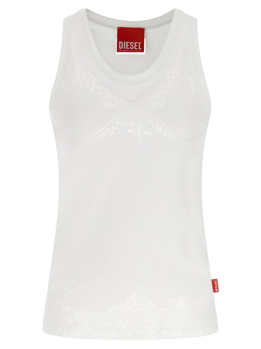 Diesel White Cotton Tank Tops