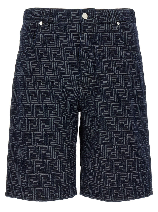 Fendi Blue Cotton Bermuda Shorts
