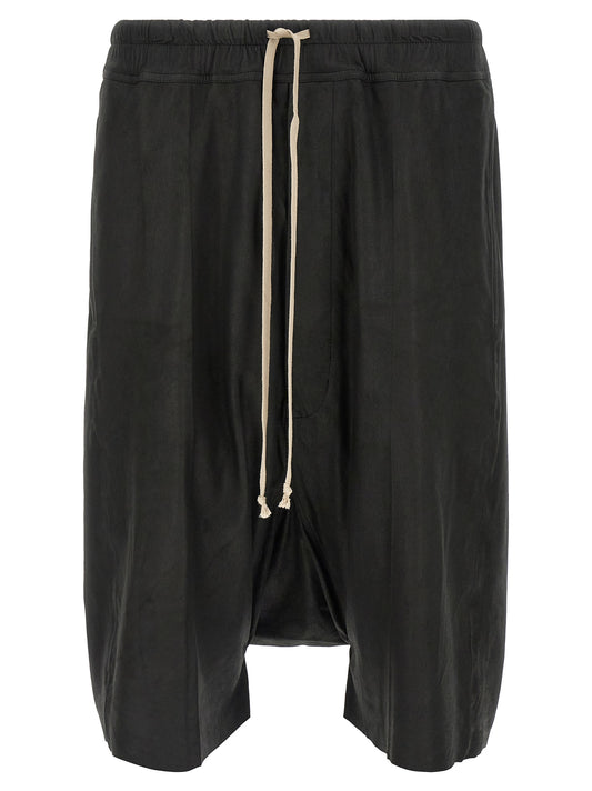 Rick Owens Black Lamb Leather Bermuda Shorts