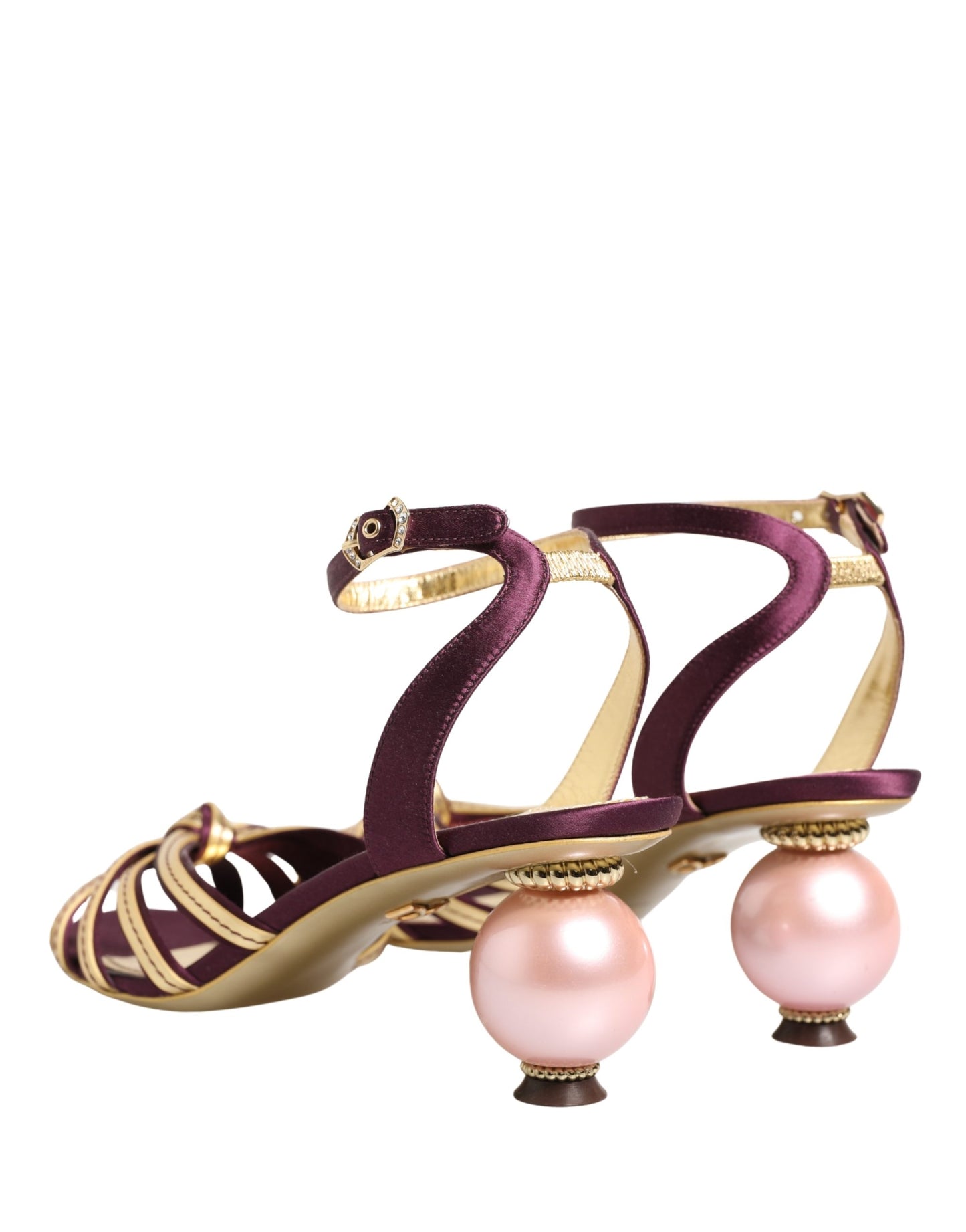 Dolce & Gabbana Purple Gold Keira Pearl Heels Sandals Shoes