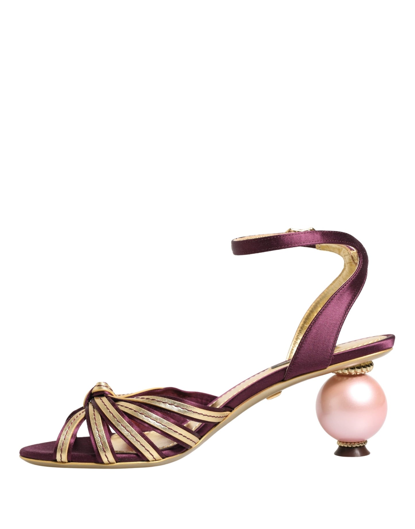 Dolce & Gabbana Purple Gold Keira Pearl Heels Sandals Shoes