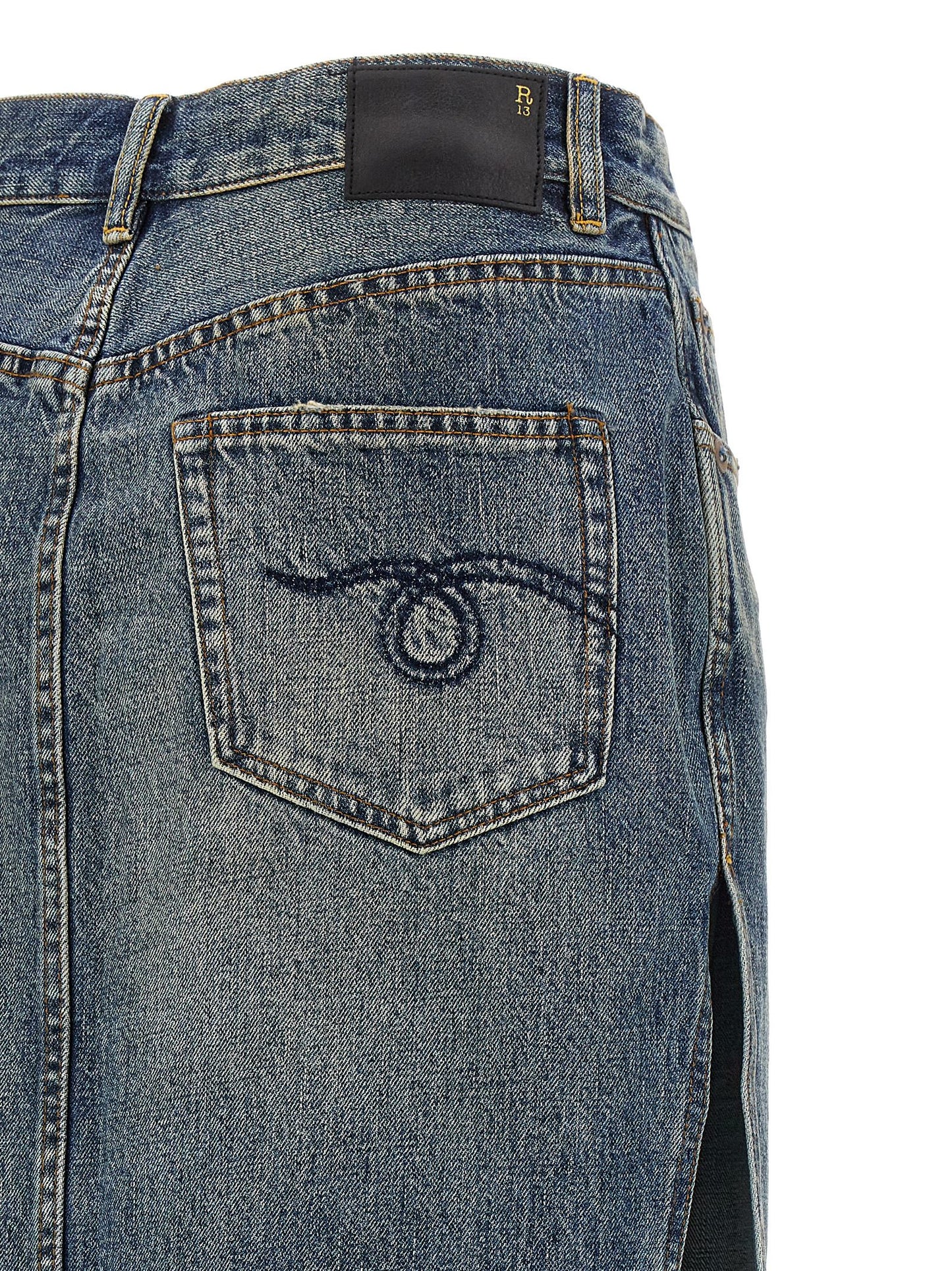 R13 Blue Cotton Mini Skirt
