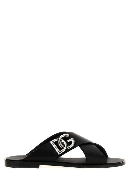 Dolce & Gabbana Black Calfskin Slides