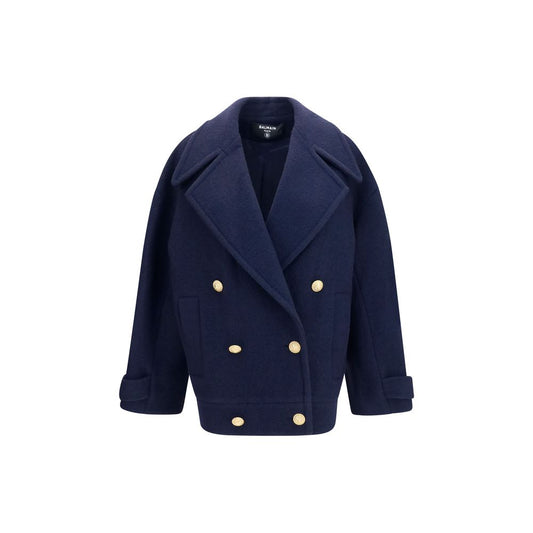 Balmain Blue Wool Oves Aries Coat