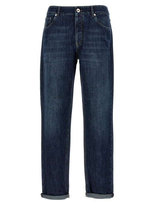 Brunello Cucinelli Blue Cotton Straight-Leg Jeans