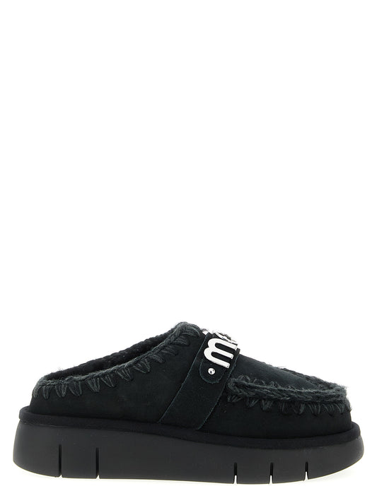 Mou Black Lamb Leather Clogs