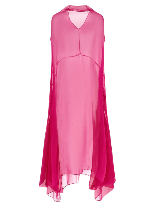Dries Van Noten Fuchsia Silk Midi Dress