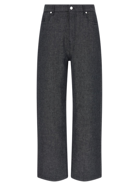 Fendi Gray Linen Straight-Leg Jeans