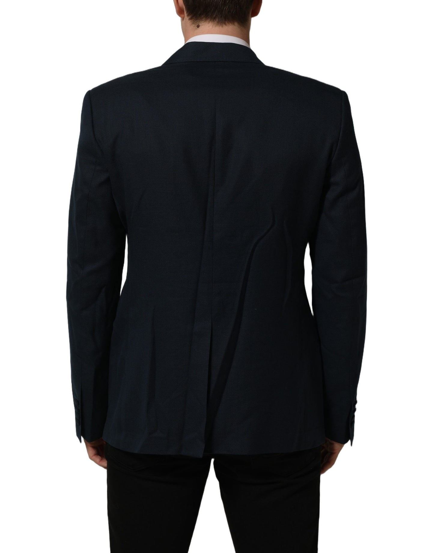 Dolce & Gabbana Blue Wool Logo Single Breasted Coat Jacket