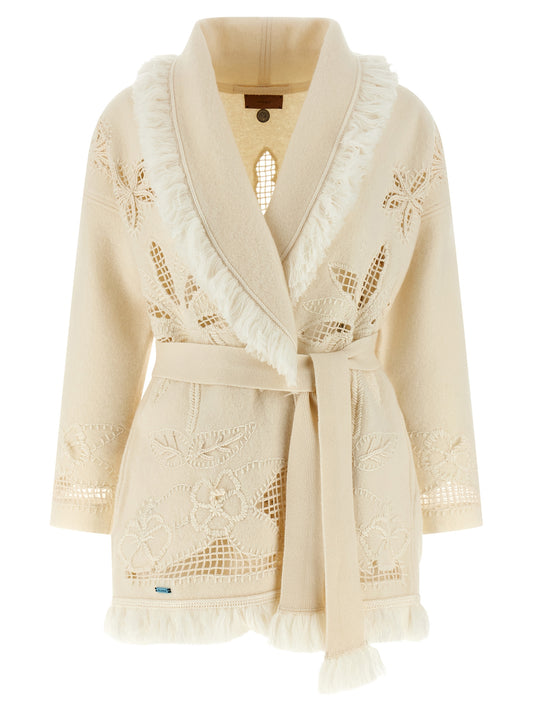 Alanui White Virgin Wool Cardigan