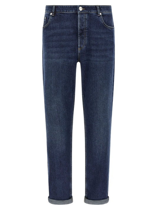 Brunello Cucinelli Blue Cotton Straight-Leg Jeans