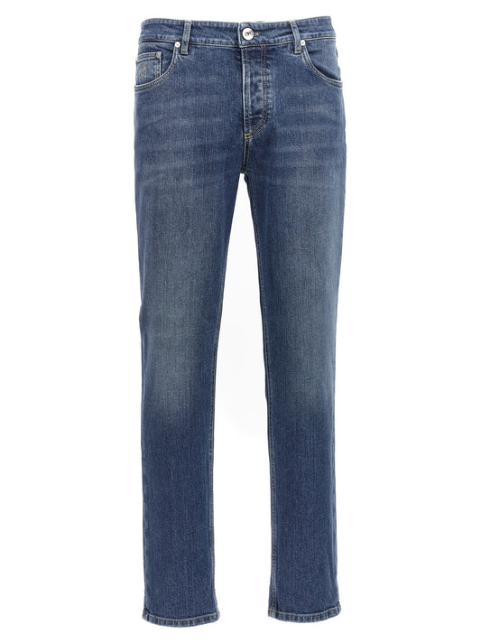 Brunello Cucinelli Blue Cotton Slim Fit Jeans