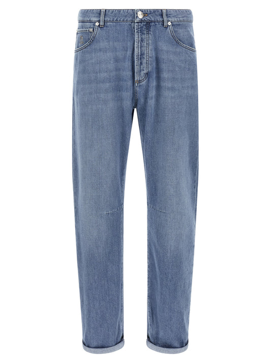 Brunello Cucinelli Blue Cotton Straight-Leg Jeans