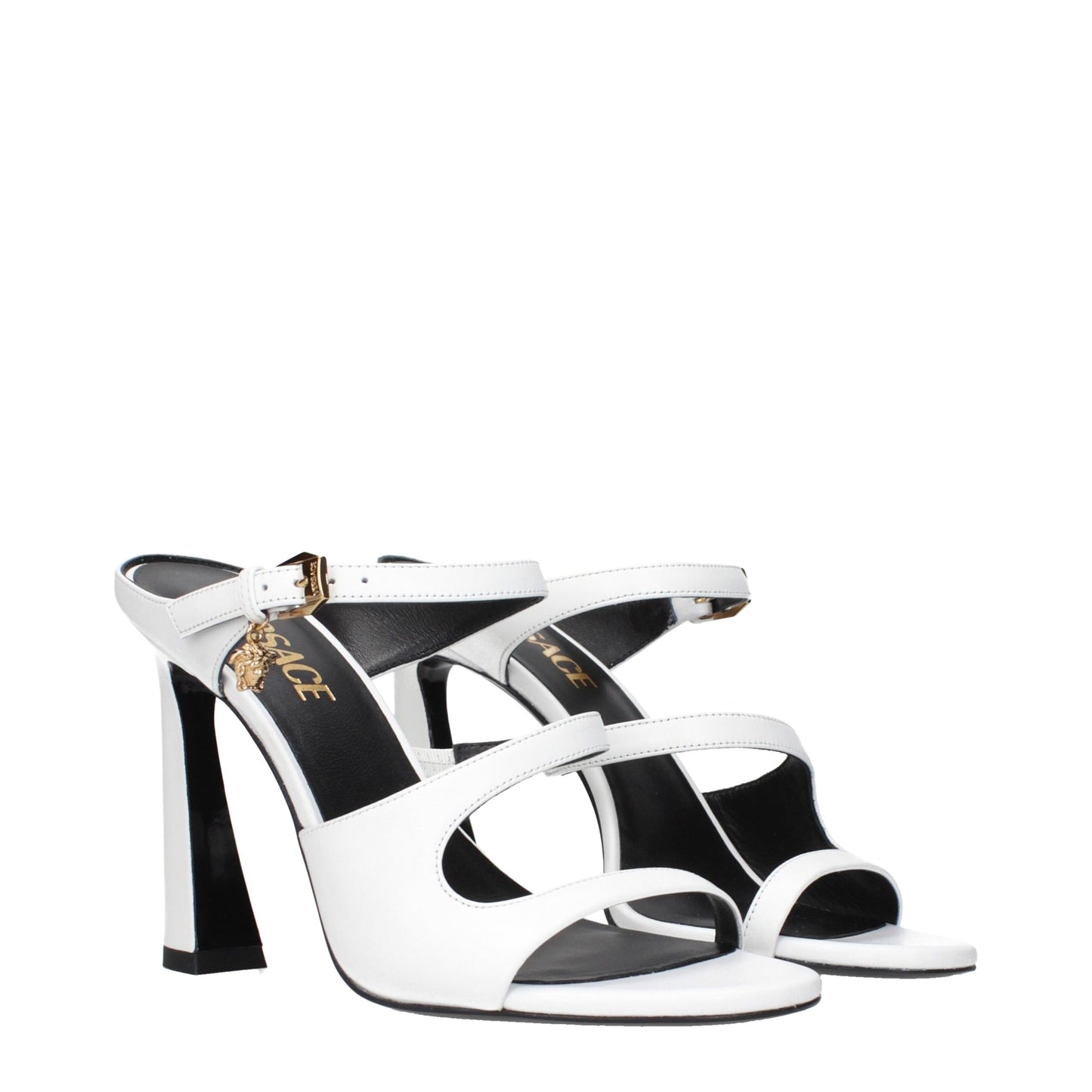 Versace White Leather Stiletto Heel Sandals