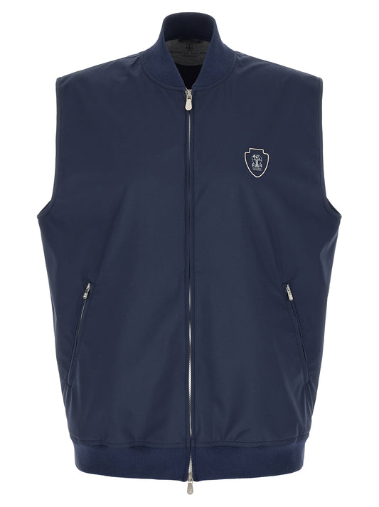 Brunello Cucinelli Blue Polyester Sleeveless Jacket