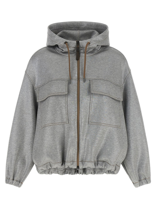 Brunello Cucinelli Silver Cotton Bomber