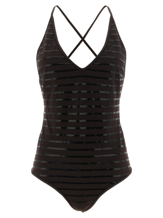 Brunello Cucinelli Brown Polyamide One-Piece Swimsuit