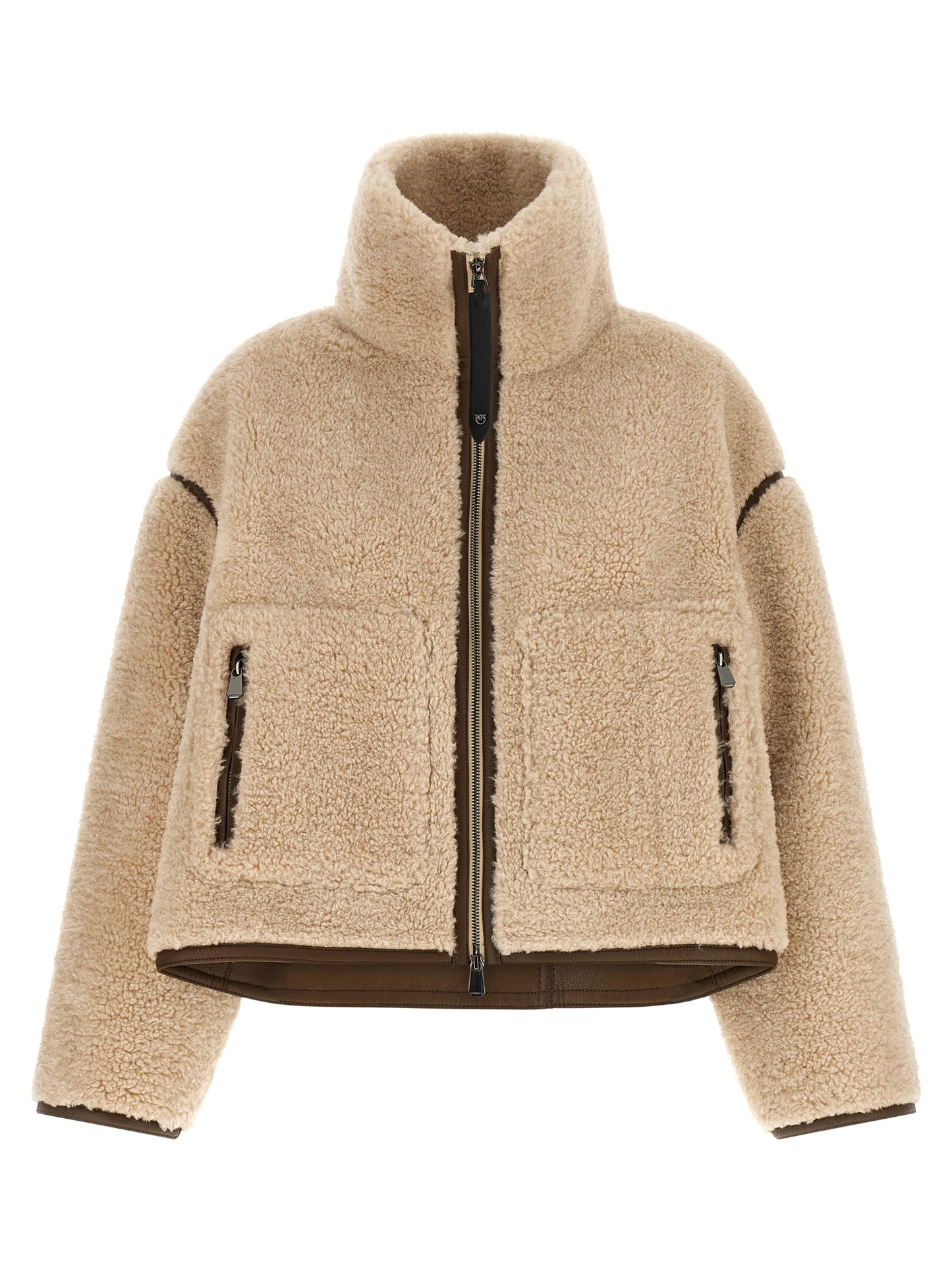 PINKO Beige Polyester Full-Length Jacket