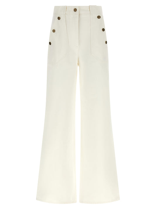 Max Mara White Cotton Flared Pants