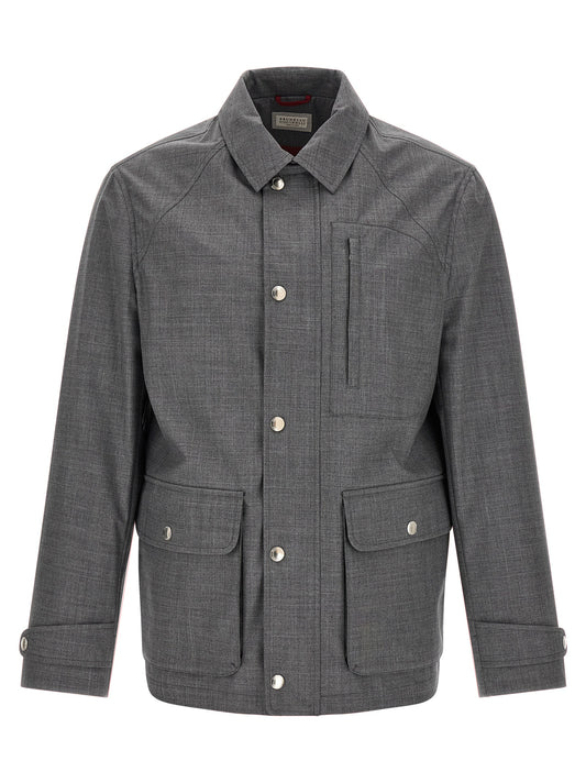 Brunello Cucinelli Gray Virgin Wool Full-Length Jacket