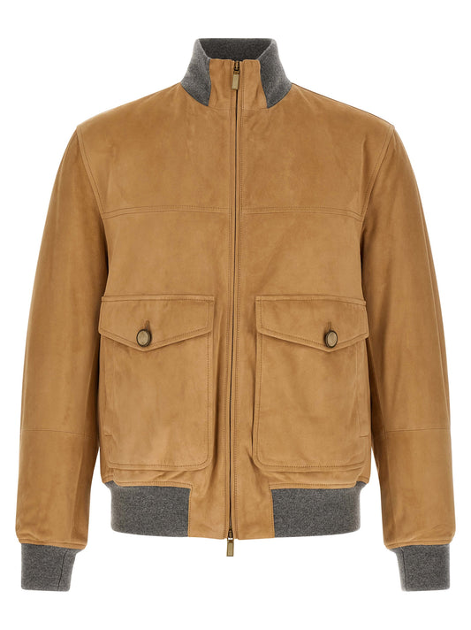 Brunello Cucinelli Beige Lamb Leather Leather Jacket