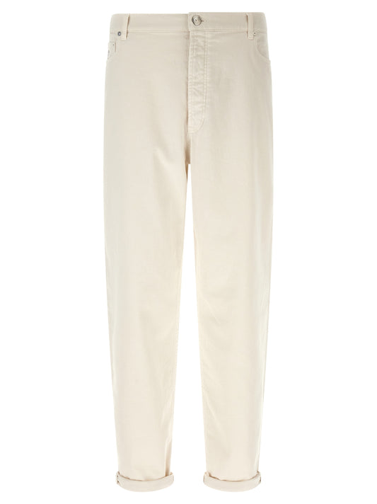 Brunello Cucinelli White Cotton Relaxed Fit Jeans