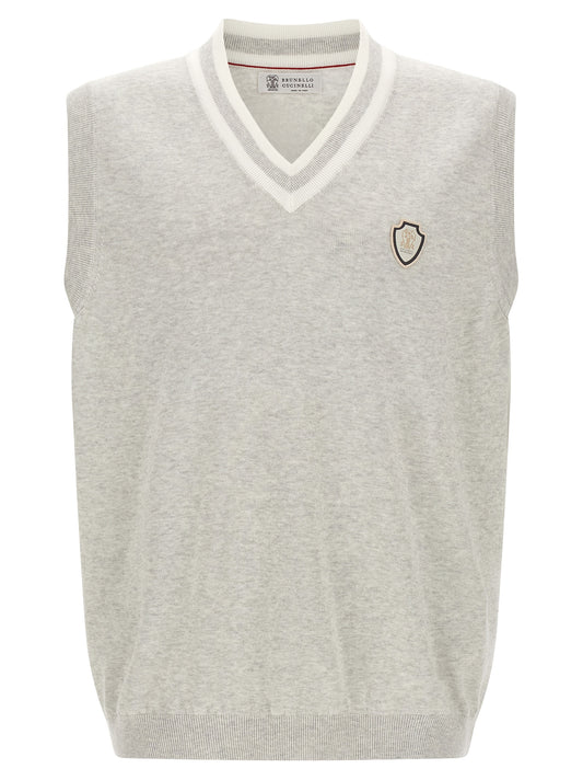 Brunello Cucinelli Gray Cotton Sleeveles Sweater