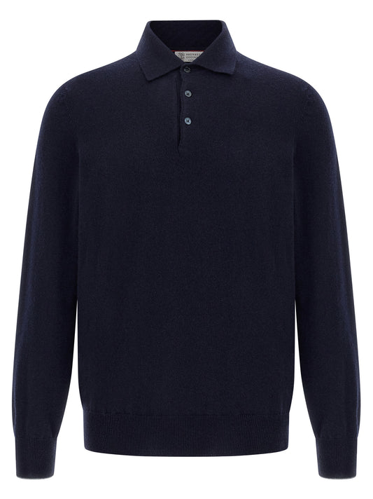 Brunello Cucinelli Blue Cashmere Polo Shirt