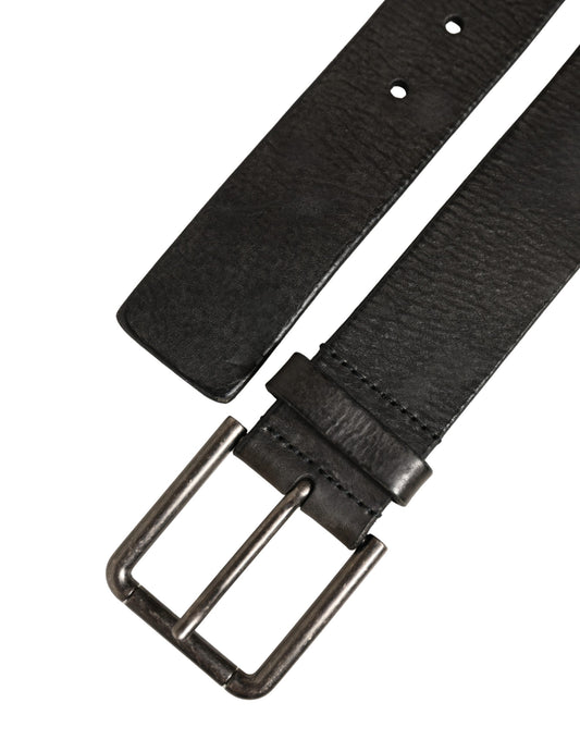 Dolce & Gabbana Black Leather Brushed Metal Buckle Men Belt