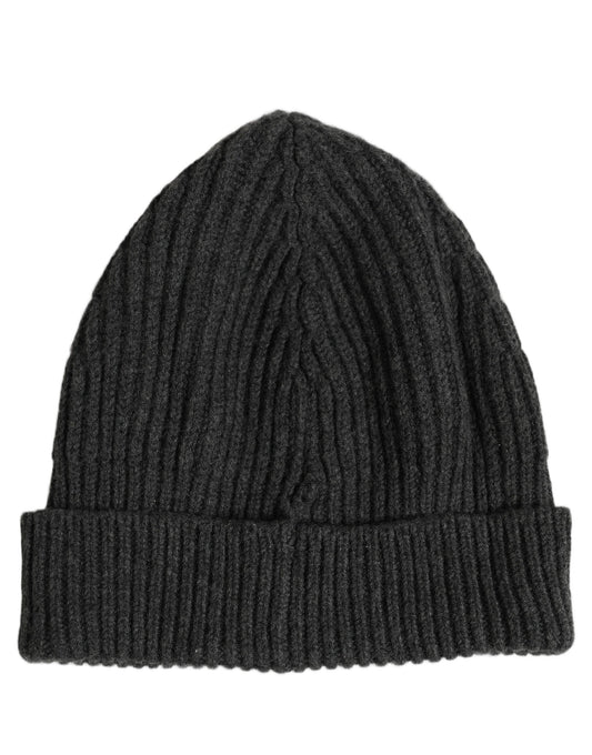 Dolce & Gabbana Men Charcoal Grey Ribbed Wool Knit Beanie One Size Hat