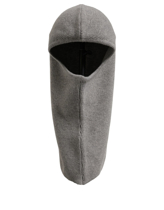 Dolce & Gabbana Men Grey Wool Ribbed Knit Balaclava Wrap One Size Hat