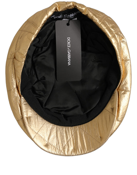 Dolce & Gabbana Men Gold Wide Quilted Newsboy Capello Hat