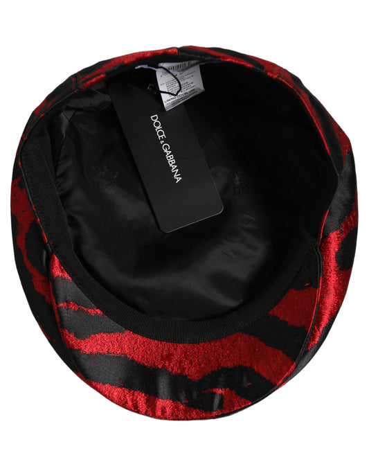 Dolce & Gabbana Men Red Black Stripe Cotton Newsboy Capello Hat