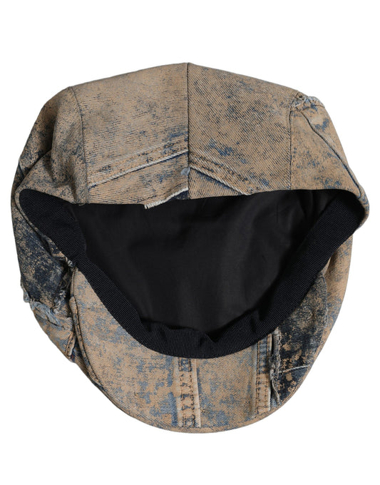 Dolce & Gabbana Brown Cotton Denim Newsboy Capello Cabbie Hat