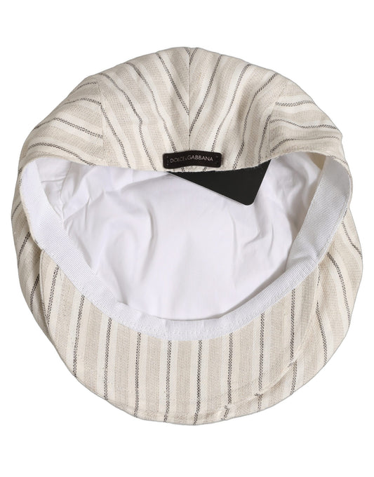 Dolce & Gabbana Men Off White Striped Linen Newsboy Capello Hat