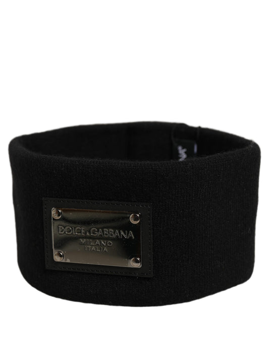 Dolce & Gabbana Men Black Cashmere Logo Plaque Head Band One Size Hat