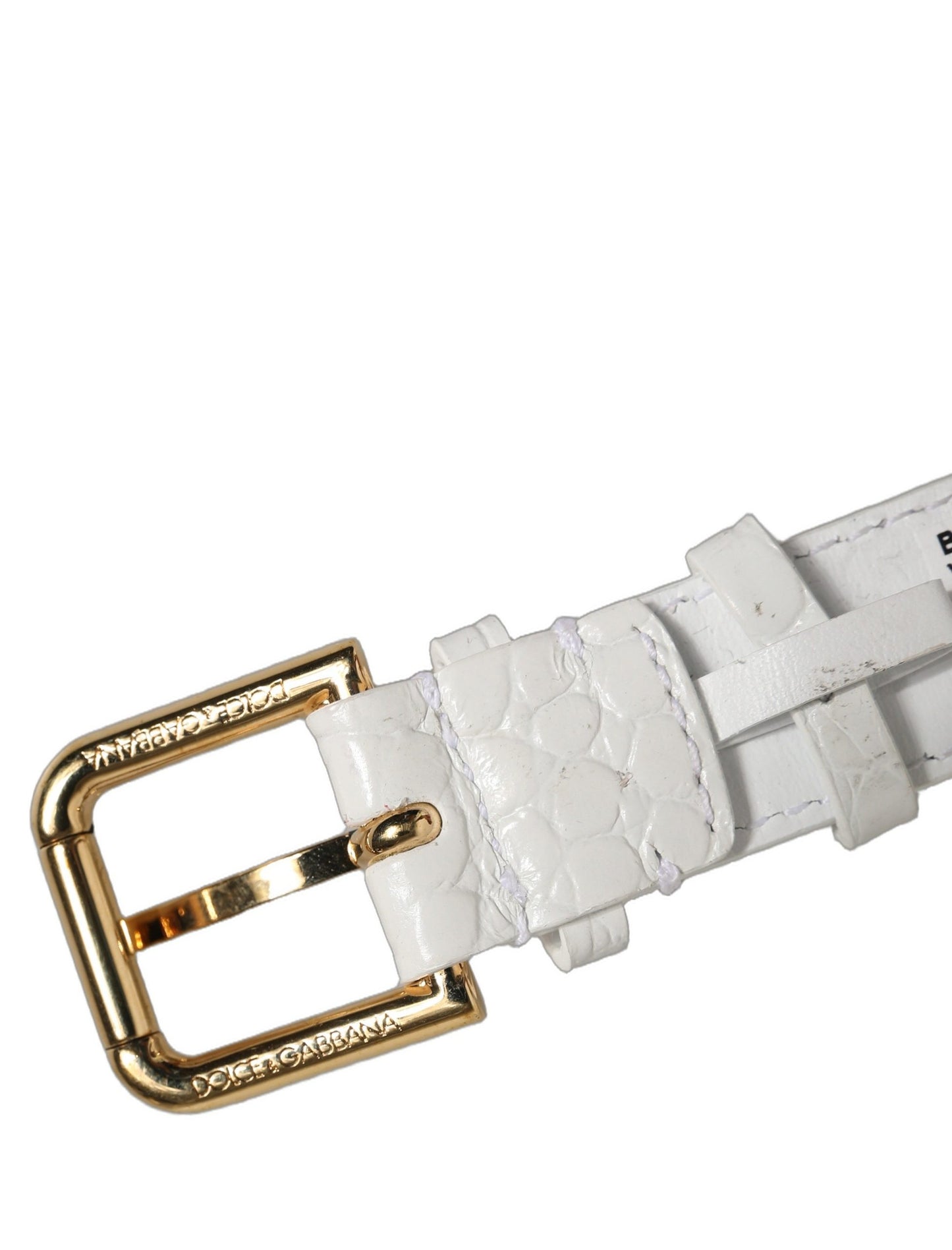 Dolce & Gabbana White Embossed Leather Gold Buckle Belt Strap Bracelet