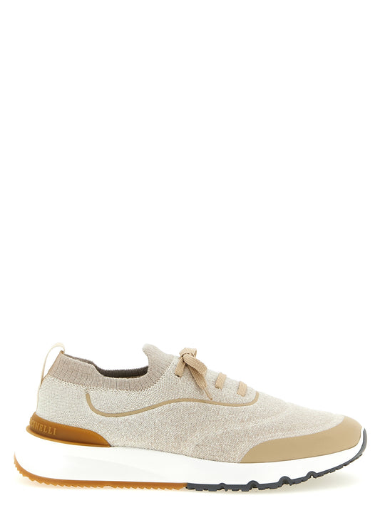 Brunello Cucinelli Beige Cotton Athletic Sneakers