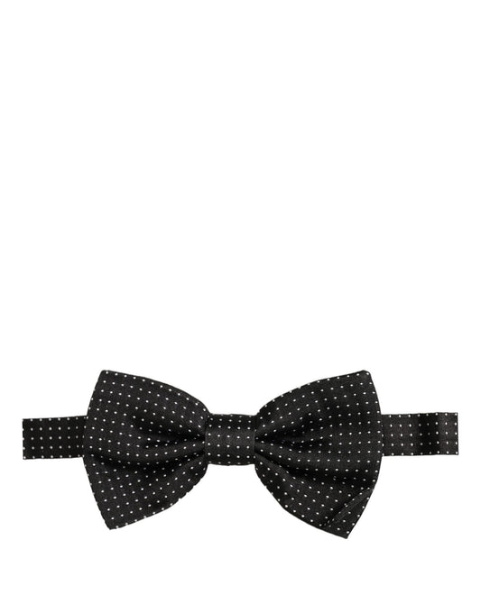 Dolce & Gabbana Men Black Polka Dot Silk Adjustable Neck Papillon Bow Tie
