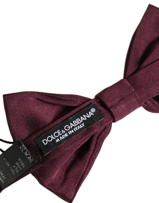 Dolce & Gabbana Men Maroon 100% Silk Adjustable Neck Papillon Bow Tie