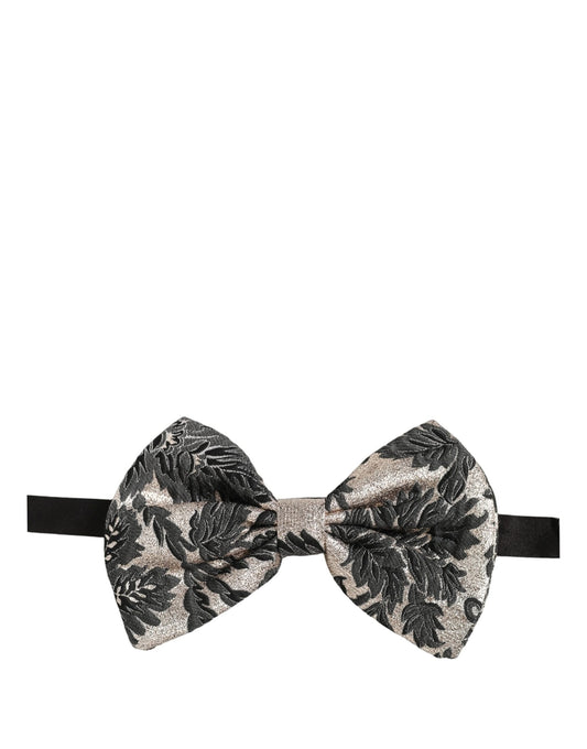 Dolce & Gabbana Men Black Silver Floral Adjustable Neck Papillon Bow Tie