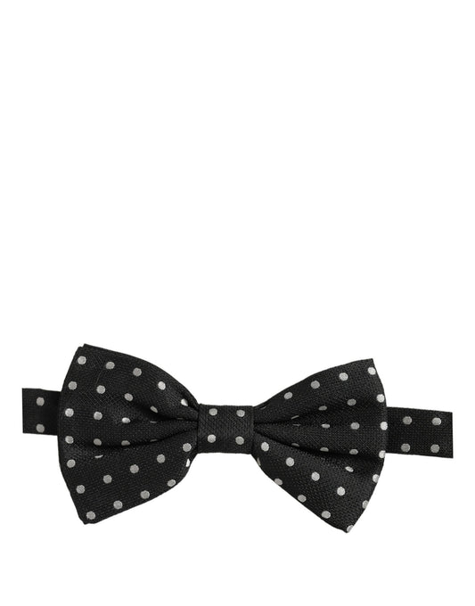 Dolce & Gabbana Black White Polka Dot Adjustable Neck Papillon Bow Tie
