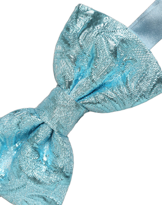 Dolce & Gabbana Light Blue Floral Brocade Adjustable Neck Papillon Bow Tie