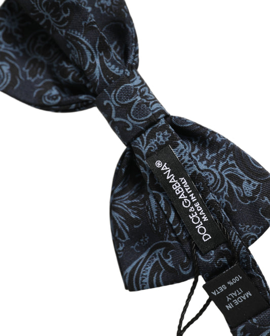 Dolce & Gabbana Men Black Blue Paisley Adjustable Neck Papillon Bow Tie