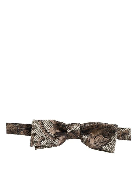 Dolce & Gabbana Men Brown Beige Floral Adjustable Neck Papillon Bow Tie