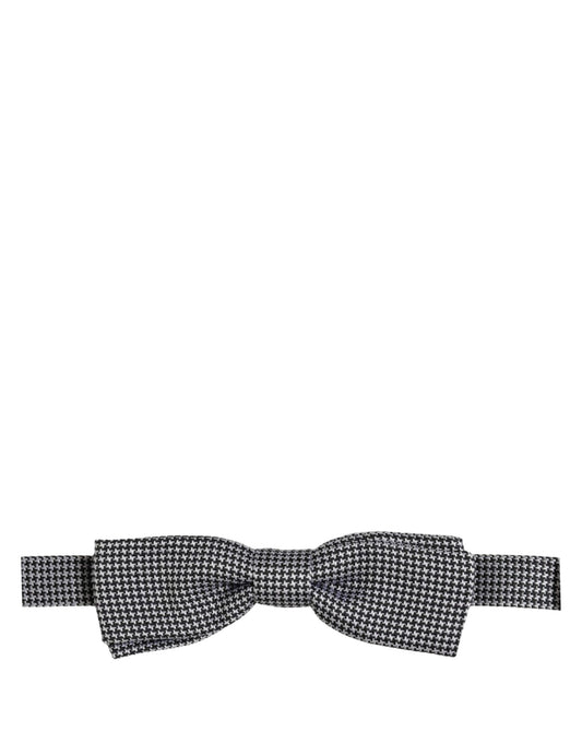 Dolce & Gabbana Black White Houndstooth Adjustable Neck Bow Tie